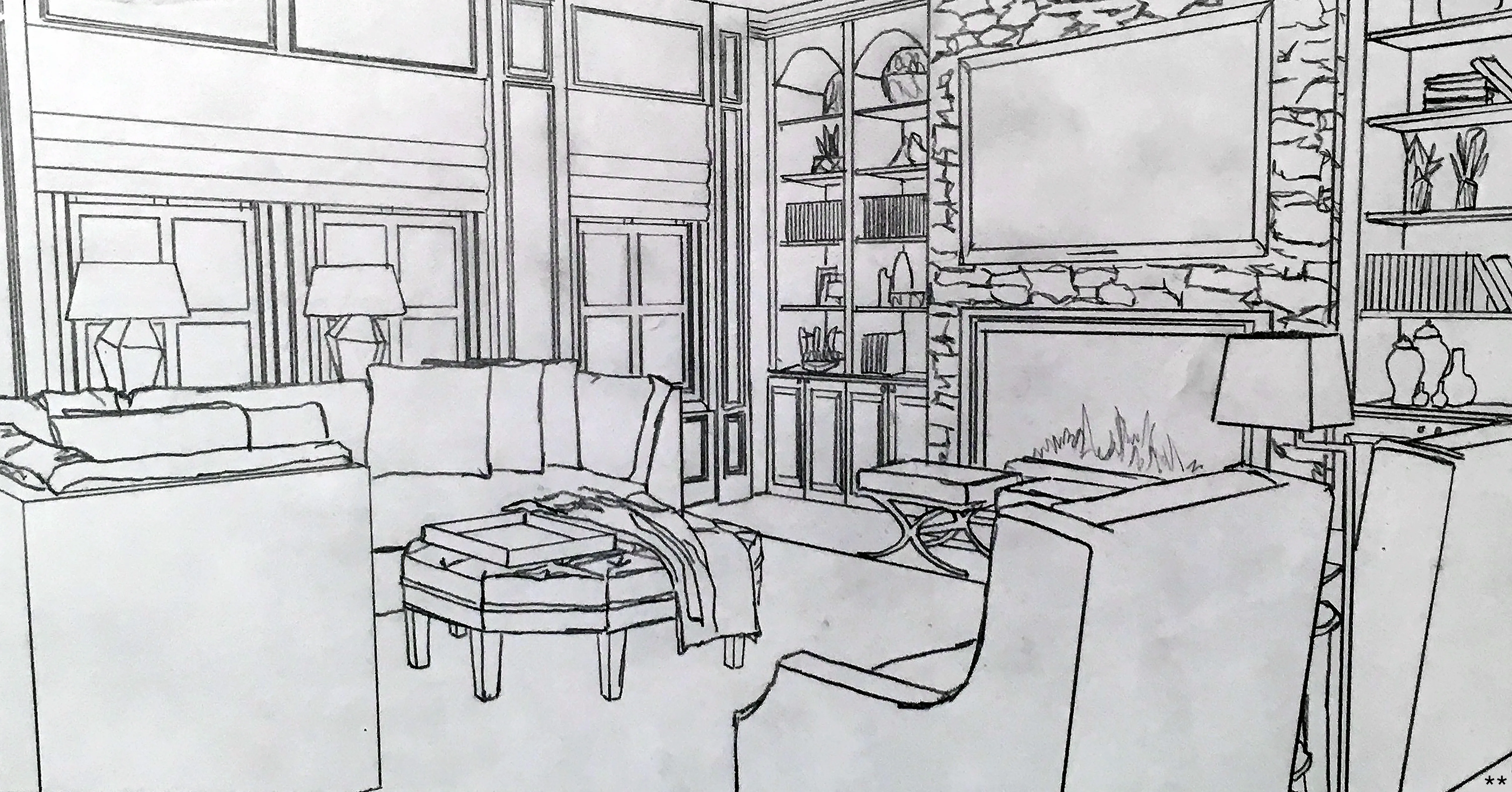 Upscale Living Room Sketch